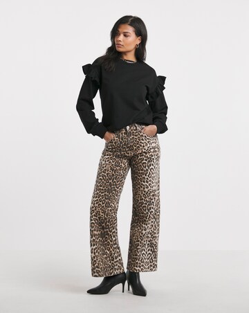 Leopard Print Denim Wide Leg Jeans