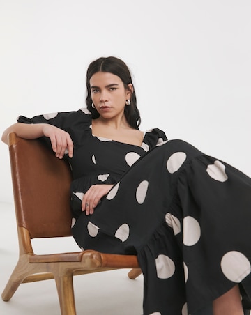 Simply Be Mono Spot Print Printed Cotton Poplin Maxi Dress