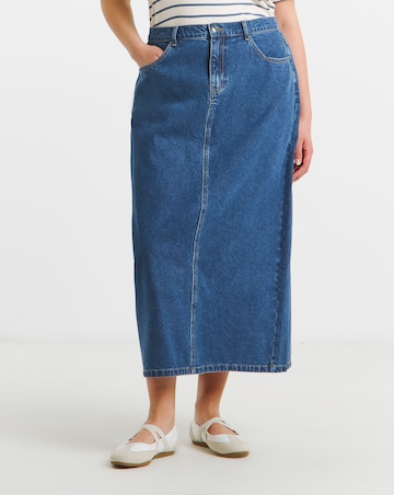 Mid Wash 100% Cotton Authentic Denim Midaxi Skirt