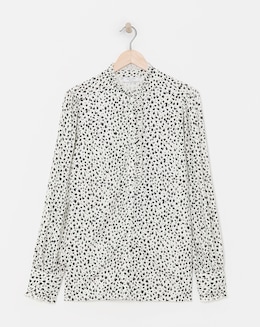 Womens Frill Detail Long Sleeve Blouse - Ivory Print