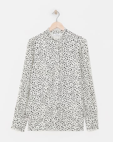 Womens Frill Detail Long Sleeve Blouse - Ivory Print