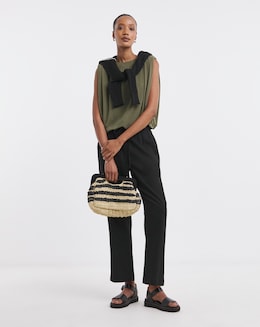 Black Linen Mix Tapered Trouser