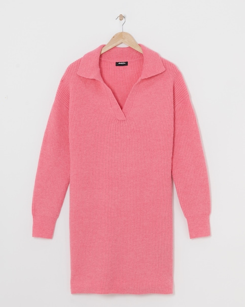 Prink Collar Detail Rib Mini Jumper Dress