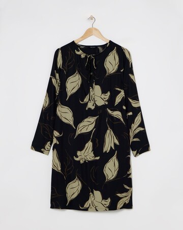 Tie Neck Long Sleeve Tunic Dress