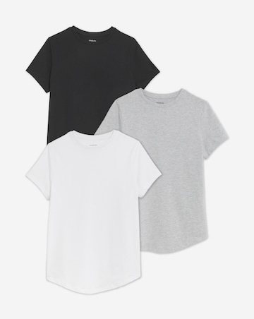 Black, White & Grey 3 Pack Pure Cotton Curved Hem T-Shirts