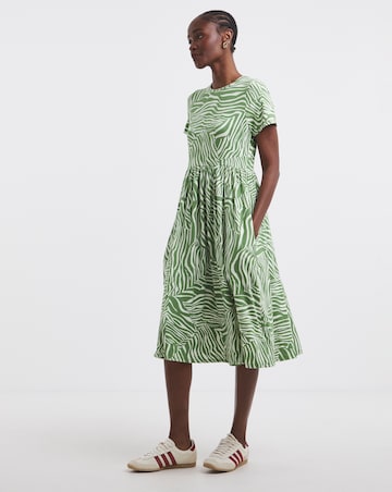 Olive Print Supersoft Midi Dress With Pockets