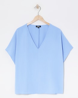 Blue V Neck Textured Boxy Blouse