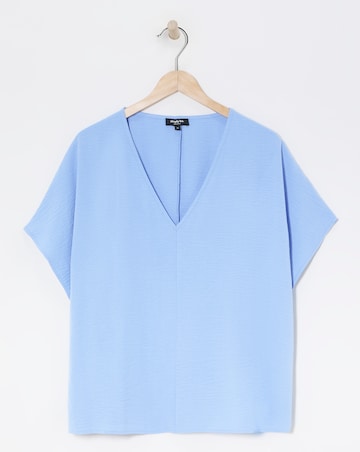 Blue V Neck Textured Boxy Blouse