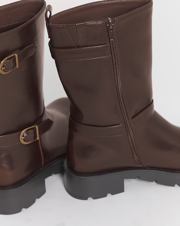 Flutter Chunky Biker Calf Boots - Wide Fit (E)