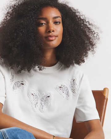 Simply Be White Crochet Butterfly Boxy T-Shirt
