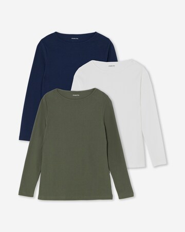 Navy, Khaki & Ecru 3 Pack Long Sleeve Rib Tops