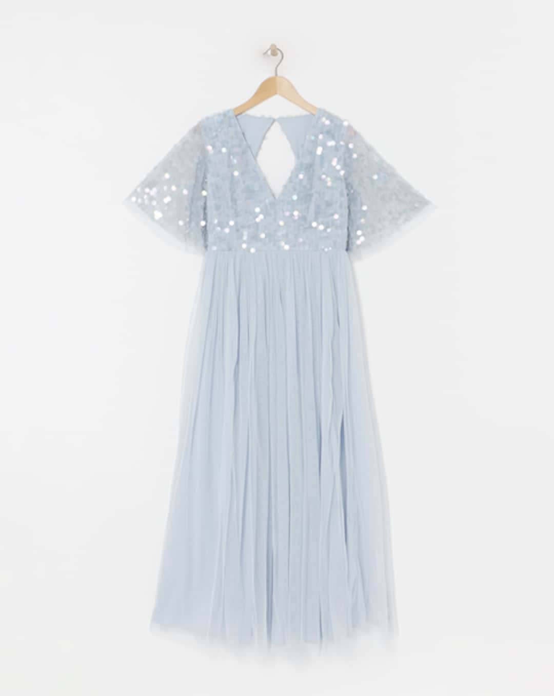 v neck mesh dress Women’s BLUE Floral Mesh V-Neck Maxi Dress, BLUE / L