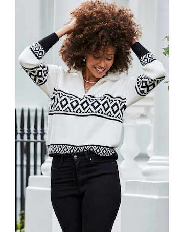 Sosandar Zip Neck Aztec Stud Deatil Jumper