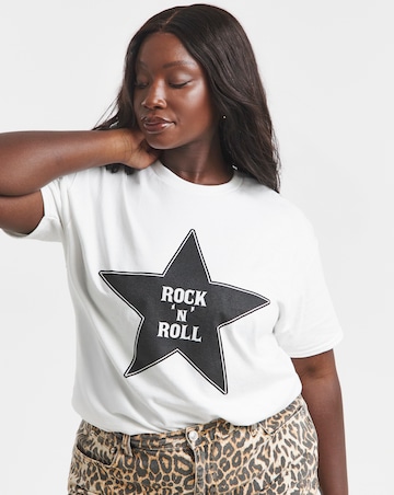 Simply Be White Rock 'N' Roll Slogan T-Shirt