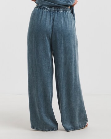 Simply Be Light Wash Denim Lyocell Tie Front Palazzo Jeans