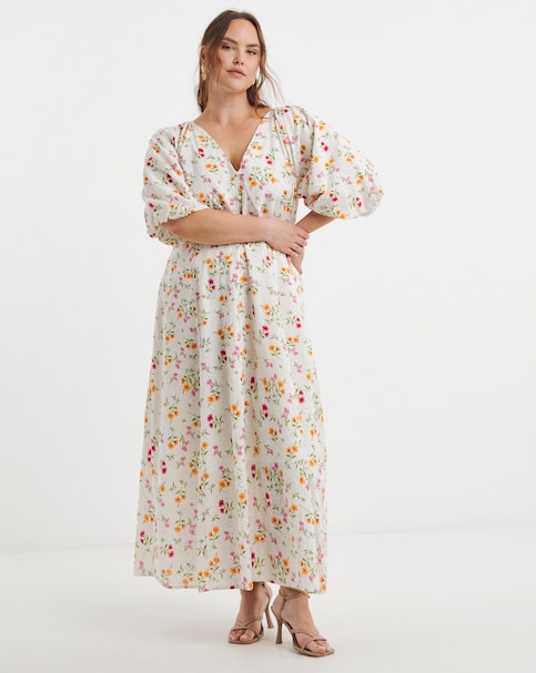 Simply Be Floral Print Broderie Button Through Midi Dress