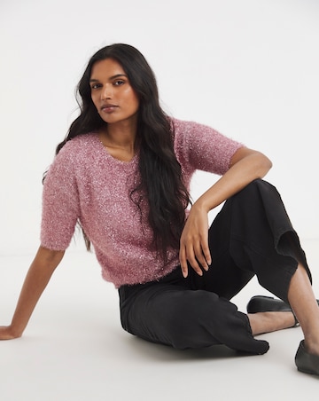 Simply Be Pink Tinsel Knitted Short Sleeve Jumper