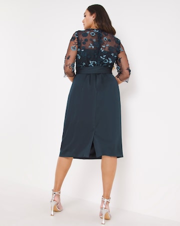 Joanna Hope Navy Embroidered Mesh Dress