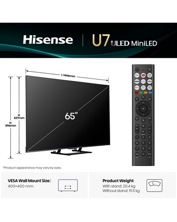 Hisense 65U7QTUK 65in Mini-LED 4K Ultra HD HDR Smart TV