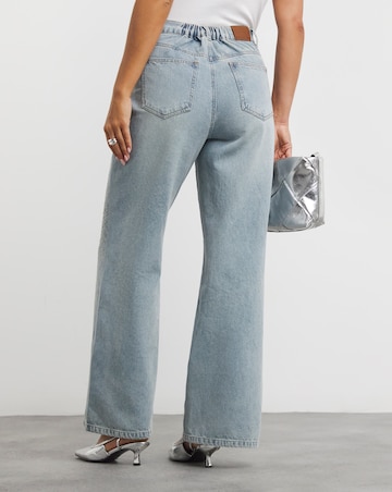 Light Wash Embellished Wide Leg Jeans