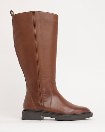Andy Leather Stretch Knee High Flat Boots - Wide Fit (E) & Super Curvy Calf