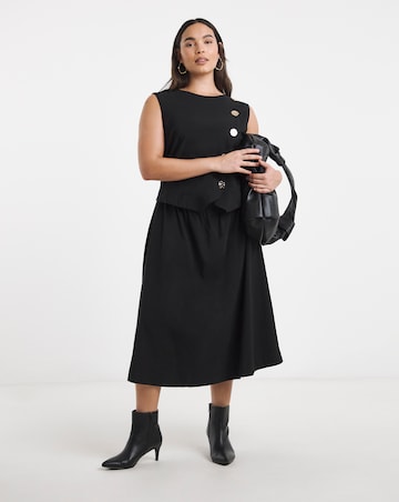 Black Bengaline 2 in 1 Waistcoat Midi Dress