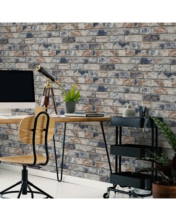 Fresco Navy/Red Industrial Distressed Brick Wallpaper