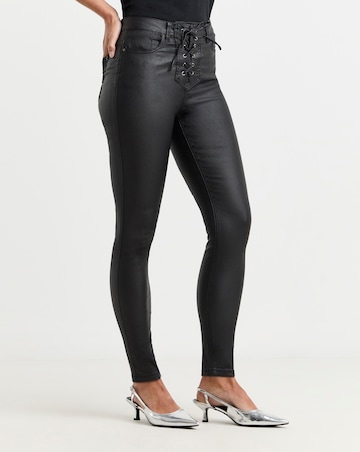 Lace Through Coated Black Skinny Jean