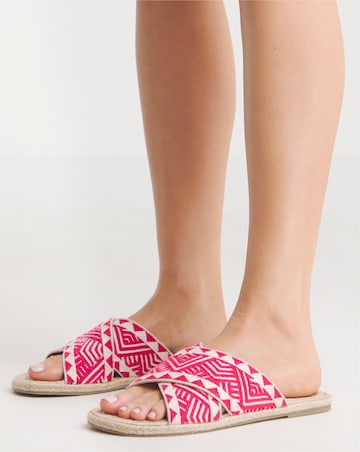 Simply Be Finty Embroidered Crossover Strap Flat Sandals - Extra Wide Fit (EEE)