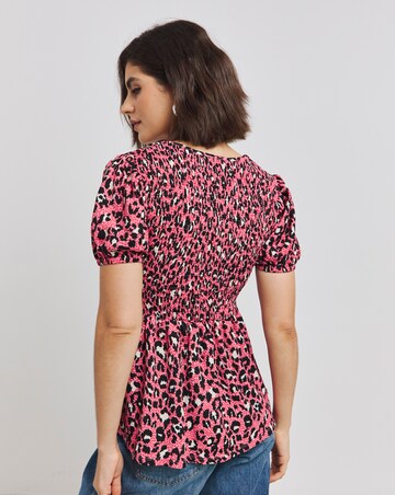 Pink Animal Shirred Peplum Top