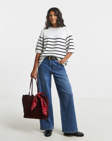 Cosy Yarn Ivory & Black Stripe Short Sleeve Boxy Knitted T-Shirt