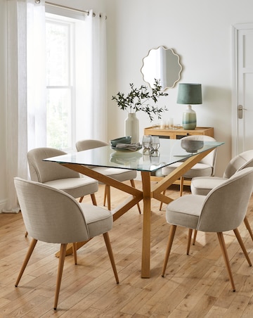 Bodie Oak 6 Seater Dining Table with 6 Emilie Fabric Chairs