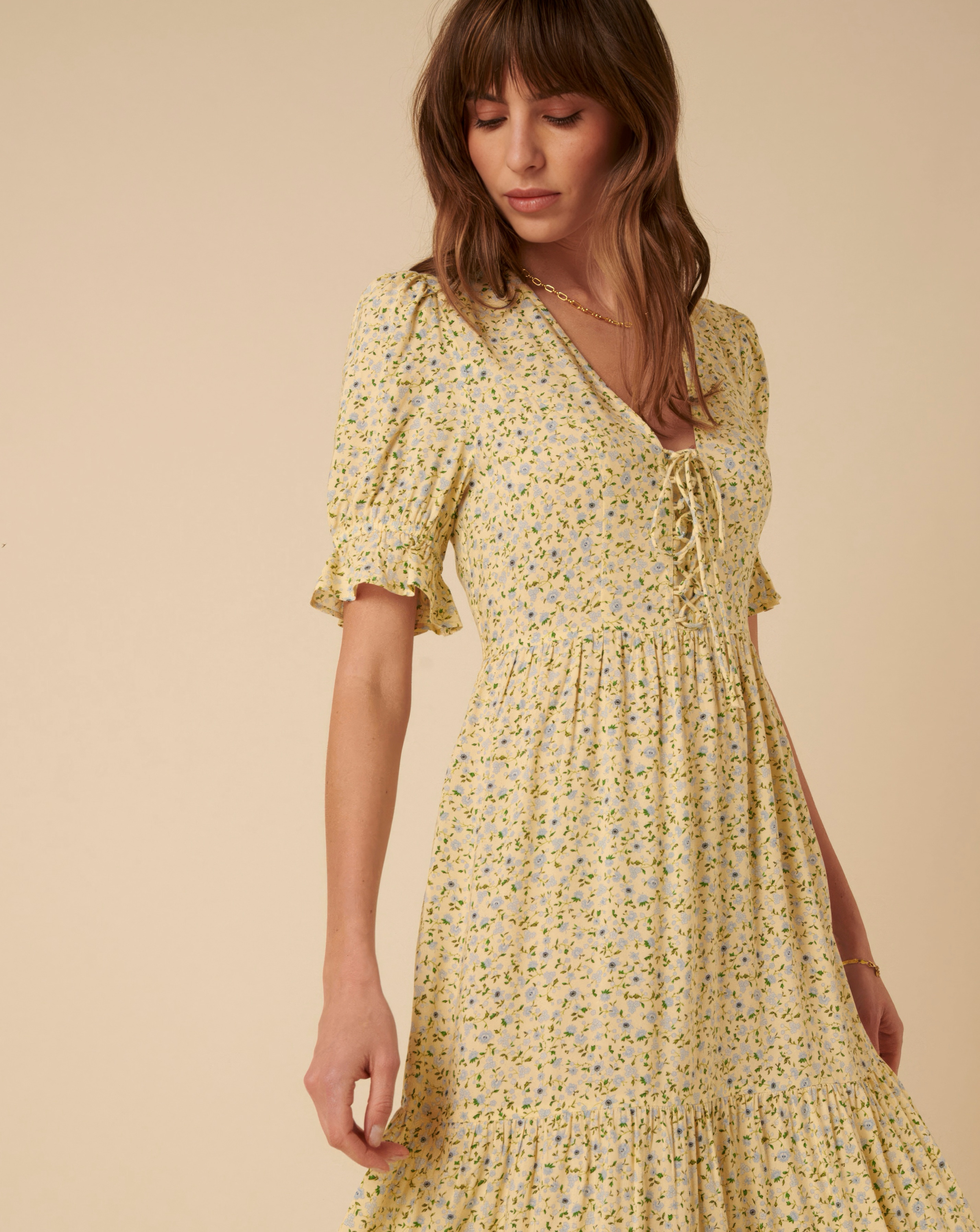 white christmas dresses Cream Ditsy Floral Saffy Midi Dress main image 1