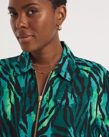 Long Sleeve Zip Front Shirt Dress