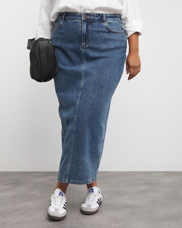 Stone Blue Column Maxi Skirt