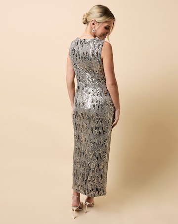 Little Mistress Silver Sequin Knot Detail Midaxi Dress