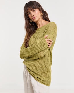 Green Long Sleeve Crochet Tunic