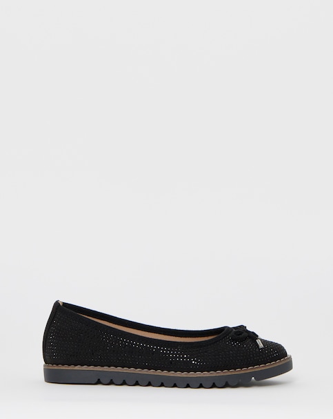 Cushion Walk Black Bow Detail Boucle Ballerinas - Extra Wide Fit (EEE)