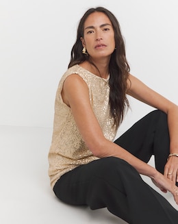 Gold Sequin Longline Tank Top