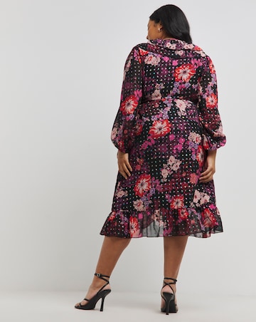 Floral Foil Printed Wrap Midi Dress
