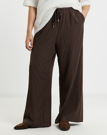 Pinstripe Drawstring Wide Leg Trousers