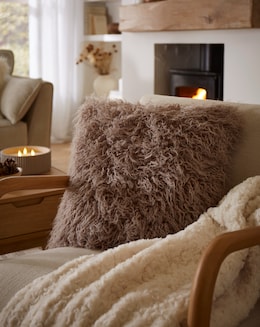 Mongolian Faux Fur Cushion - Mink