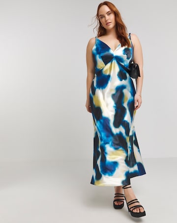 Simply Be Blue Blurred Print Satin Cami Maxi Dress