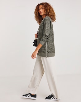 Printed Side Zip Longline Sweatshirt