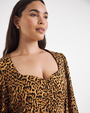 Leopard Print Supersoft Sweetheart Neck Skater Dress