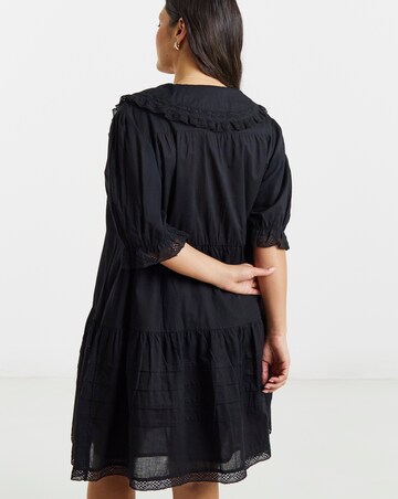 Black Collar Detail Smock Dress
