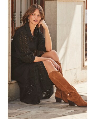 Sosandar Black Broderie Detail Midi Shirt Dress