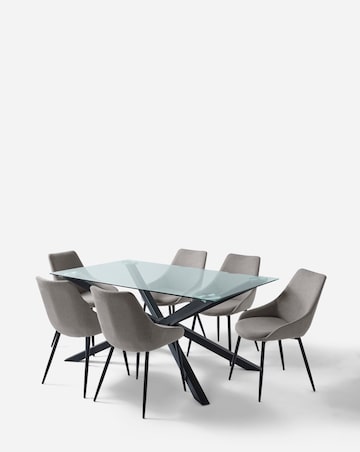 Bodie Black 6 Seater Dining Table with 6 Etta Fabric Chairs