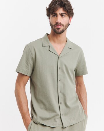 Seersucker Revere Collar Jersey Shirt- Khaki