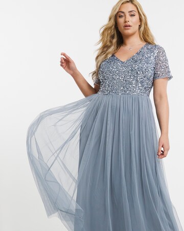 Maya V-Neck Sequin Emebllished Tulle Maxi Dress